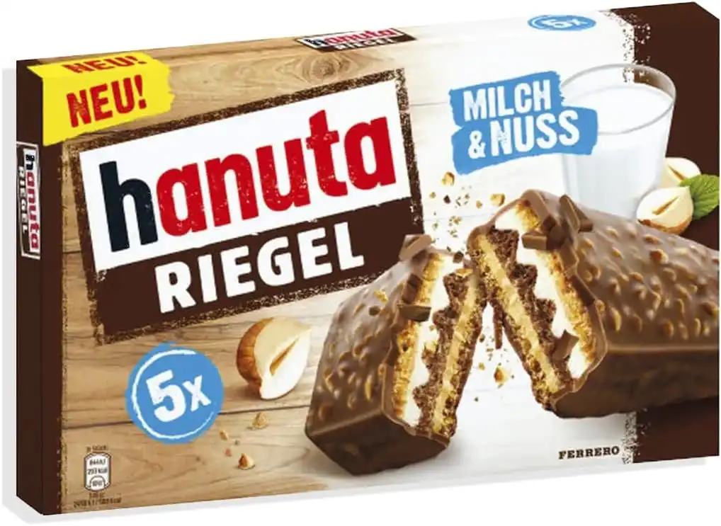 3x Ferrero Hanuta Riegel 172,5g – Wafer al Cacao con Crema al Latte e Nocciole