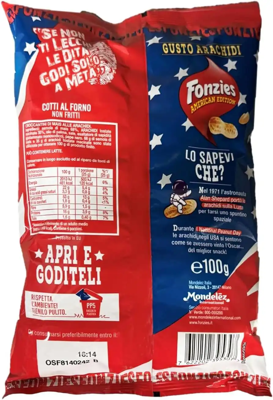 3 Pezzi Fonzie Gusto Arachidi 100g – Snack Croccante e Goloso al Sapore Unico