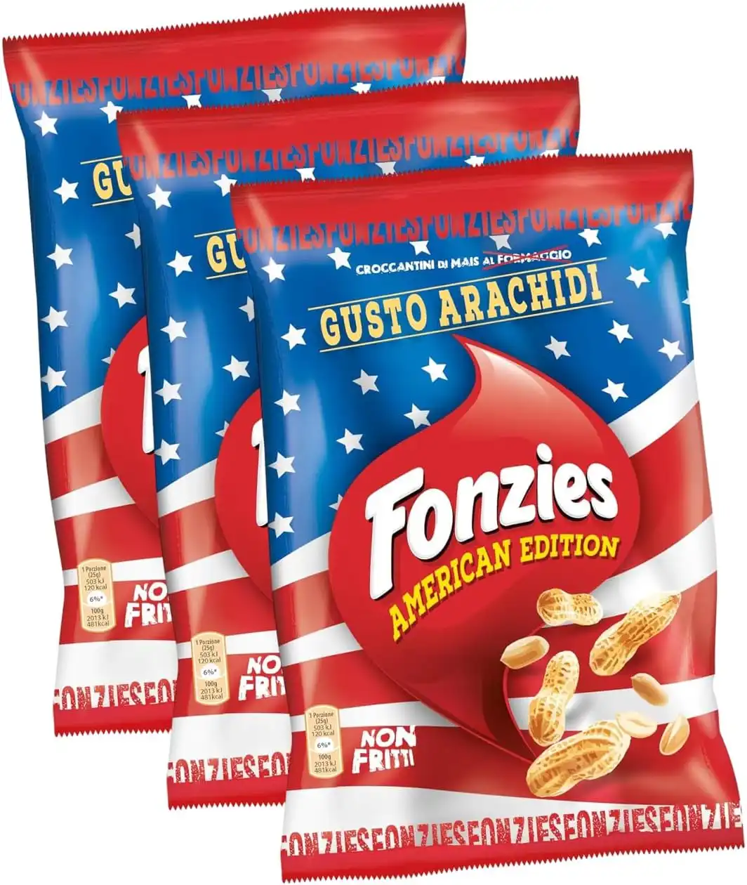 3 Pezzi Fonzie Gusto Arachidi 100g – Snack Croccante e Goloso al Sapore Unico