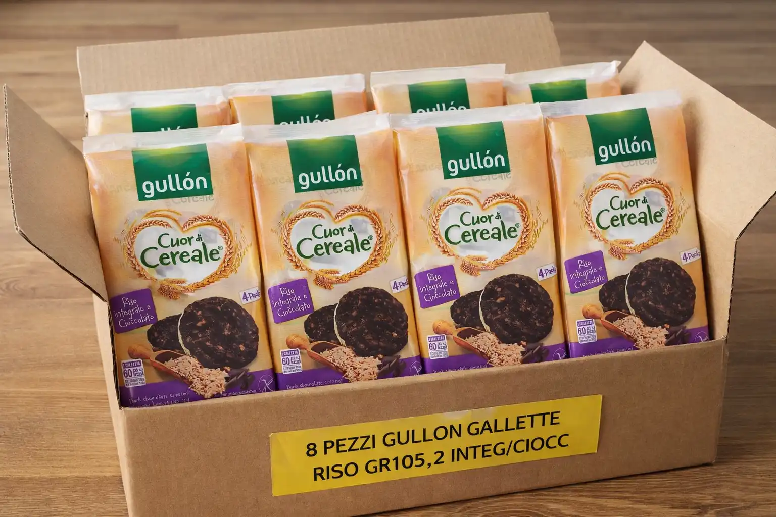 8X Gullon Cuor di Cereale Gallette Riso Integrale Cioccolato 105g