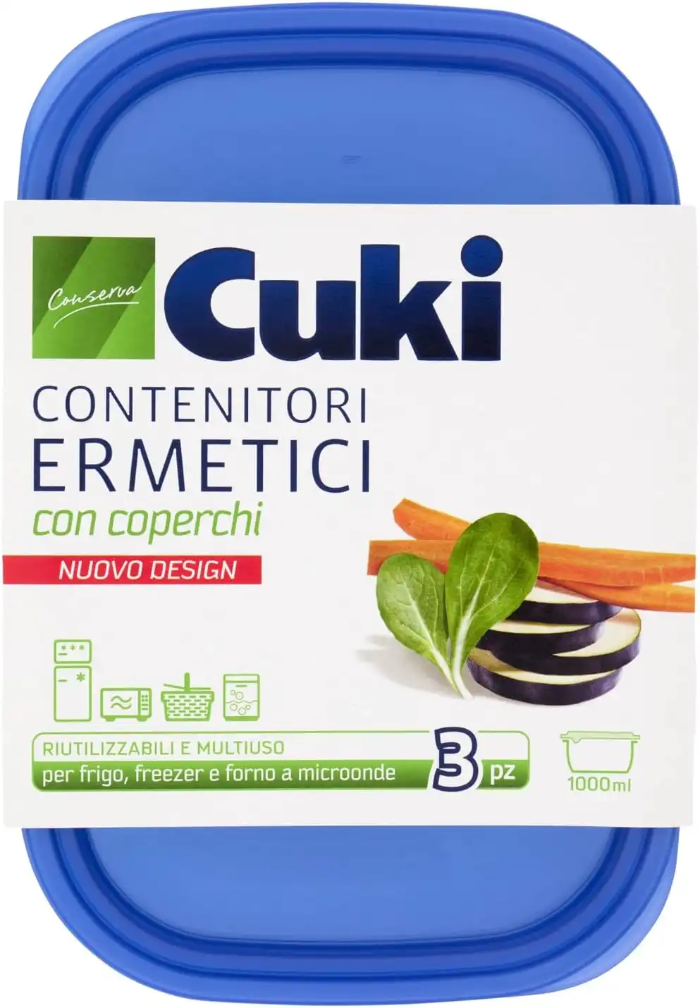 Cuki Contenitori Ermetici 1000ml Rettangolari con Coperchi 3pz Riutilizzabili
