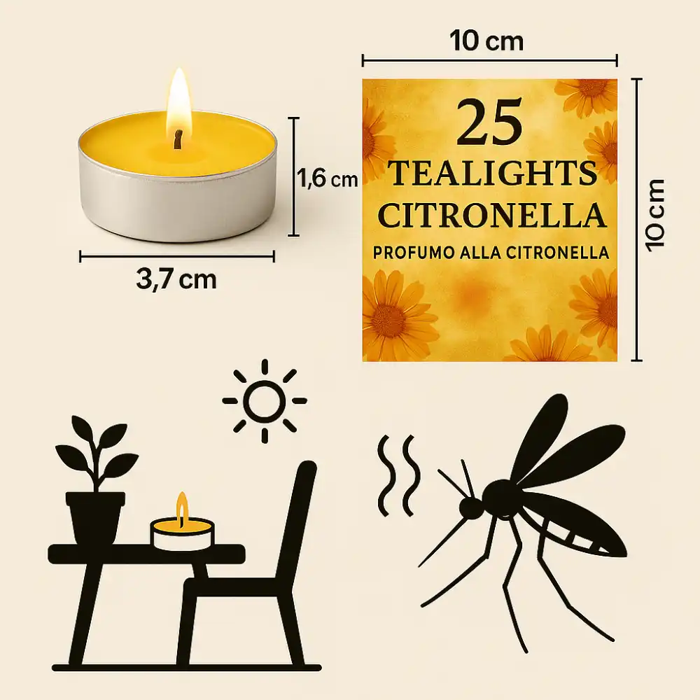 Candelina alla Citronella 25 Pezzi – Profumate, Ideali per Esterni, Antizanzare
