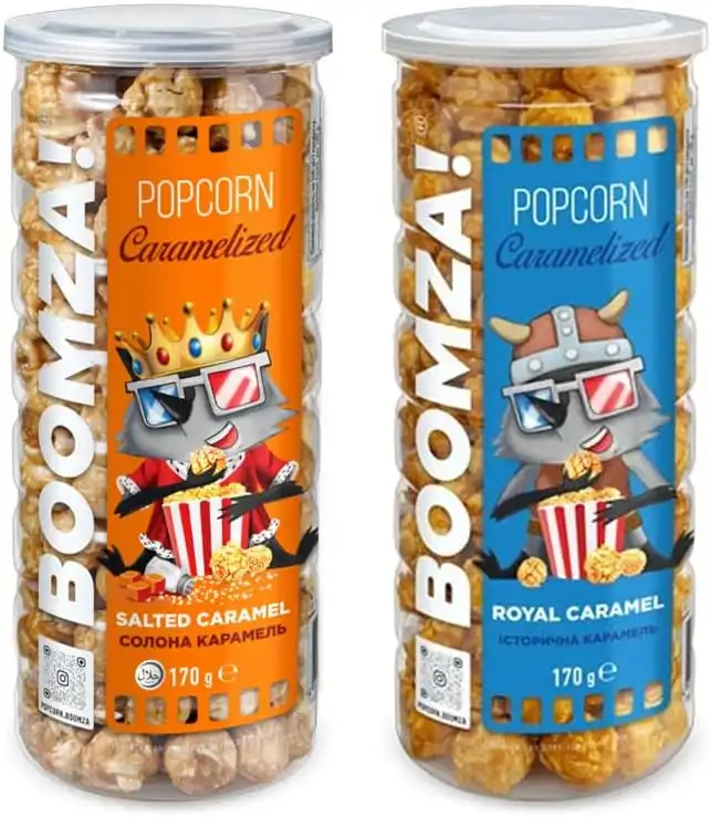 Boomza Pop Corn Caramellati 170g Salted Caramel + Royal Caramel in Barattolo