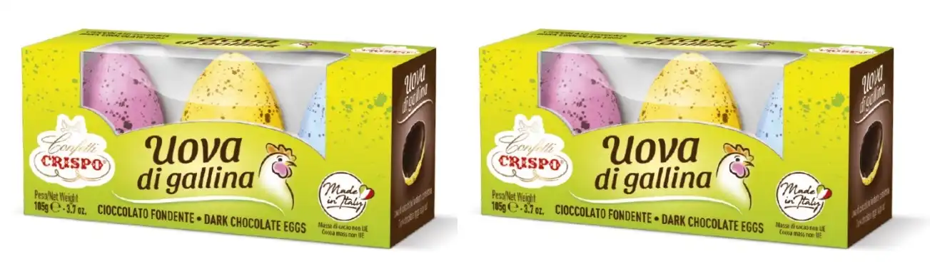 6 Uova Gallina Confettate Crispo 210g – 2 Confezioni Cioccolato Fondente Pasqua