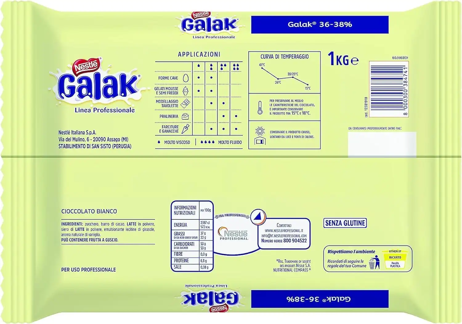 Galak Maxi Tavoletta Cioccolato Bianco 1kg – Linea Professionale Pani