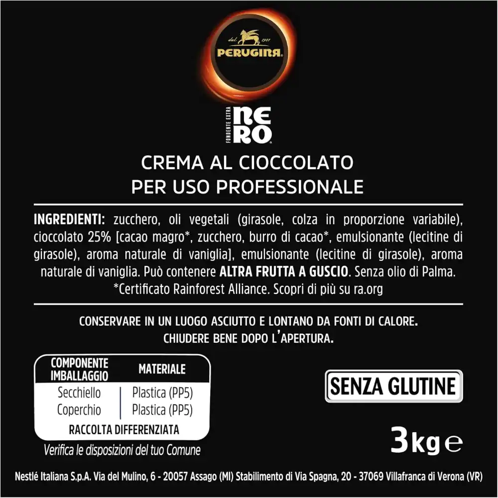 Perugina Nero Crema Spalmabile 3kg – Cioccolato Fondente in Secchiello
