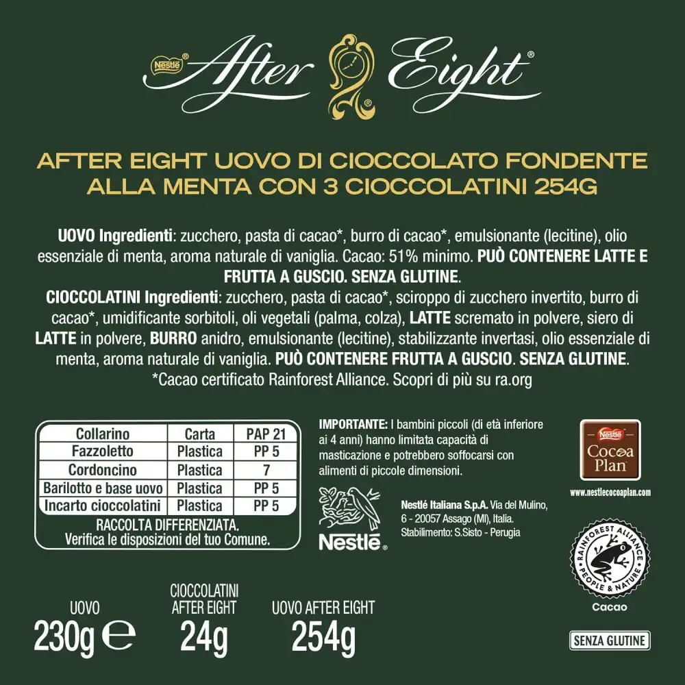 After Eight Uovo Pasqua 2025 Fondente alla Menta con 3 Cioccolatini 254g