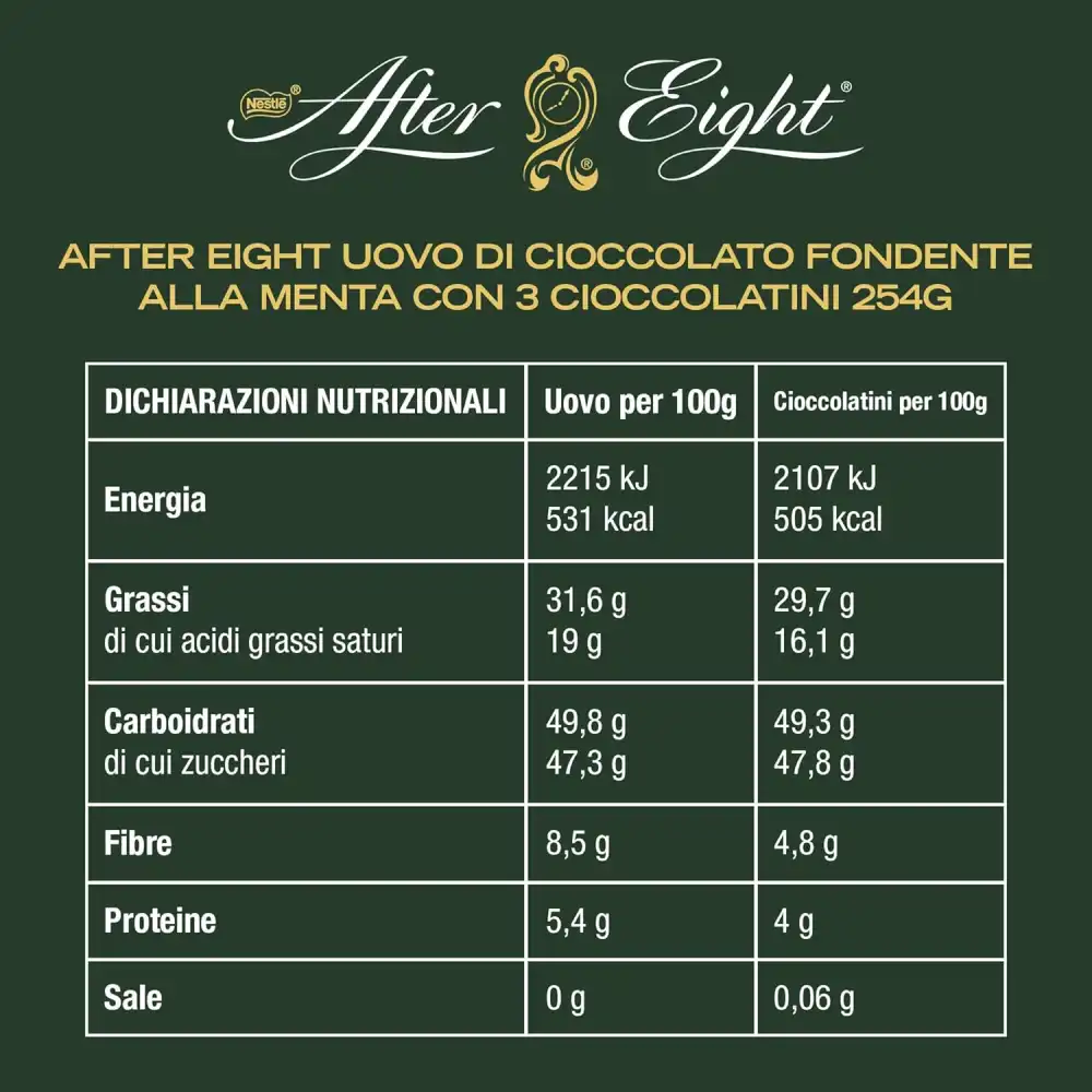 After Eight Uovo Pasqua 2025 Fondente alla Menta con 3 Cioccolatini 254g