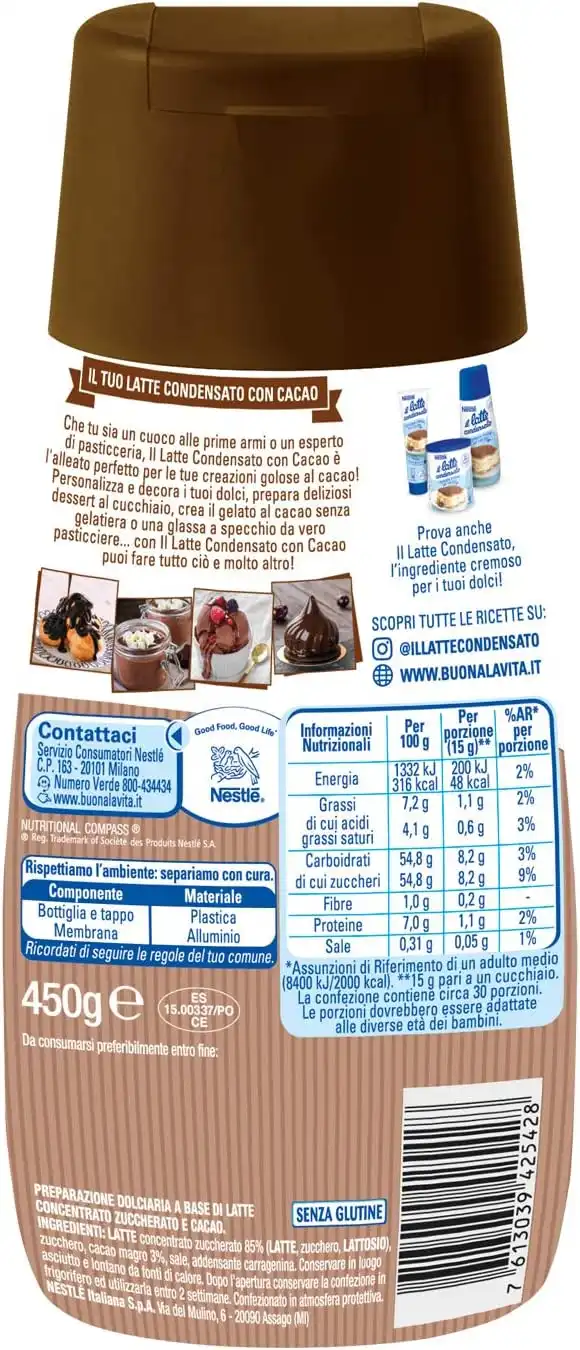 Nestlé Latte Condensato con Cacao 450g Dolce Crema al Latte Concentrato