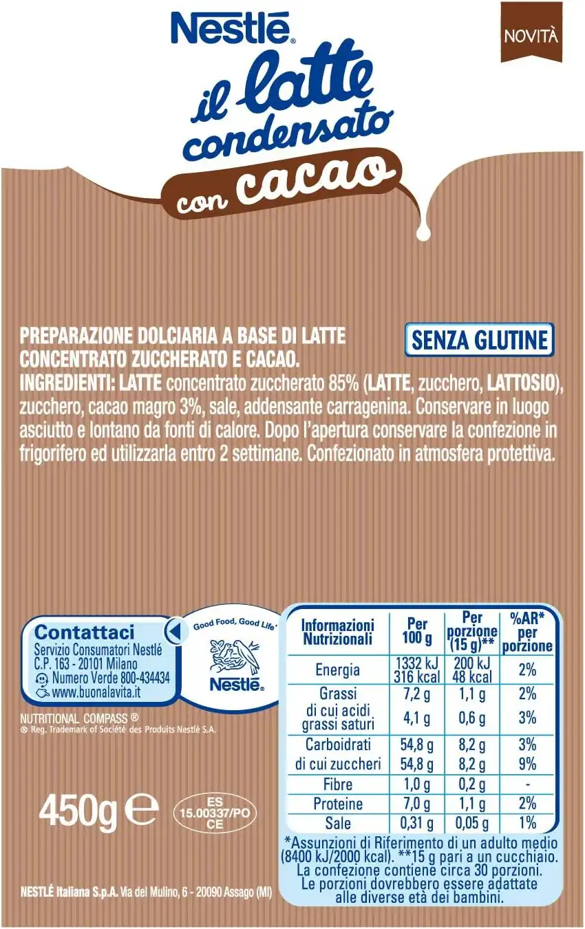Nestlé Latte Condensato con Cacao 450g Dolce Crema al Latte Concentrato