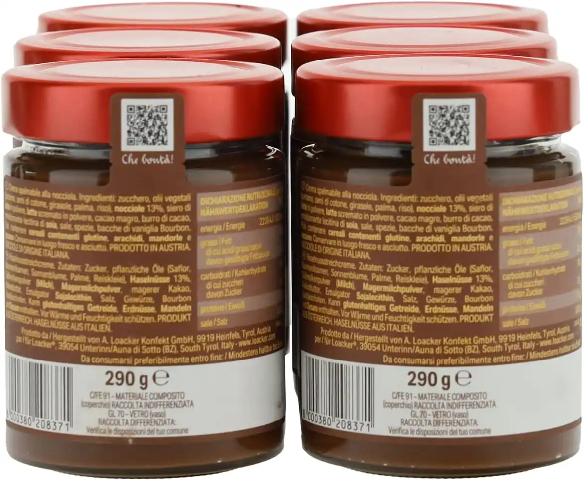 6x Loacker Napolitaner Crema Spalmabile Nocciole 290g – Latte Alpino e Vaniglia