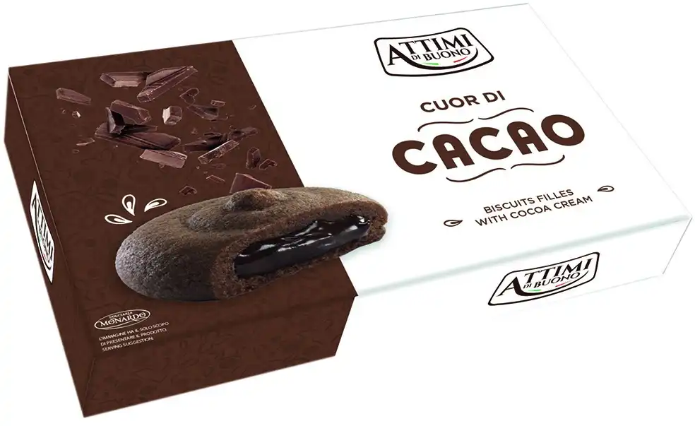3x Monardo Attimi di Buono Cuor di Cacao Biscotti Ripieni 100g Ciascuno
