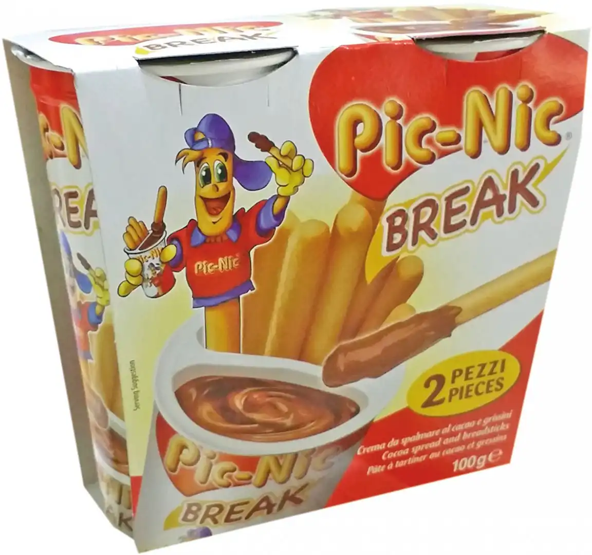 24x Pic-Nic Break Bipack 100g Grissini e Crema Cacao Snack Merenda Pratica