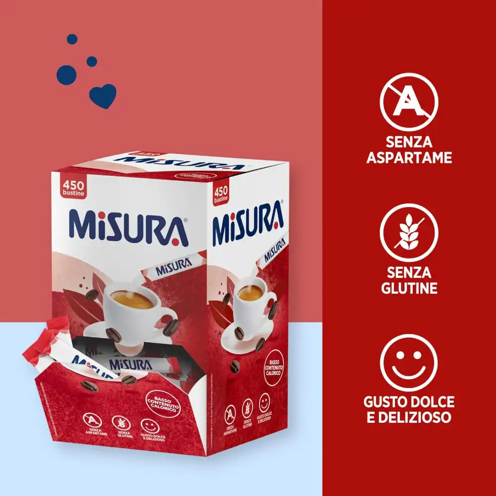 Misura Dolcificante 450 Bustine Senza Glutine Aspartame 2 Calorie Monodose