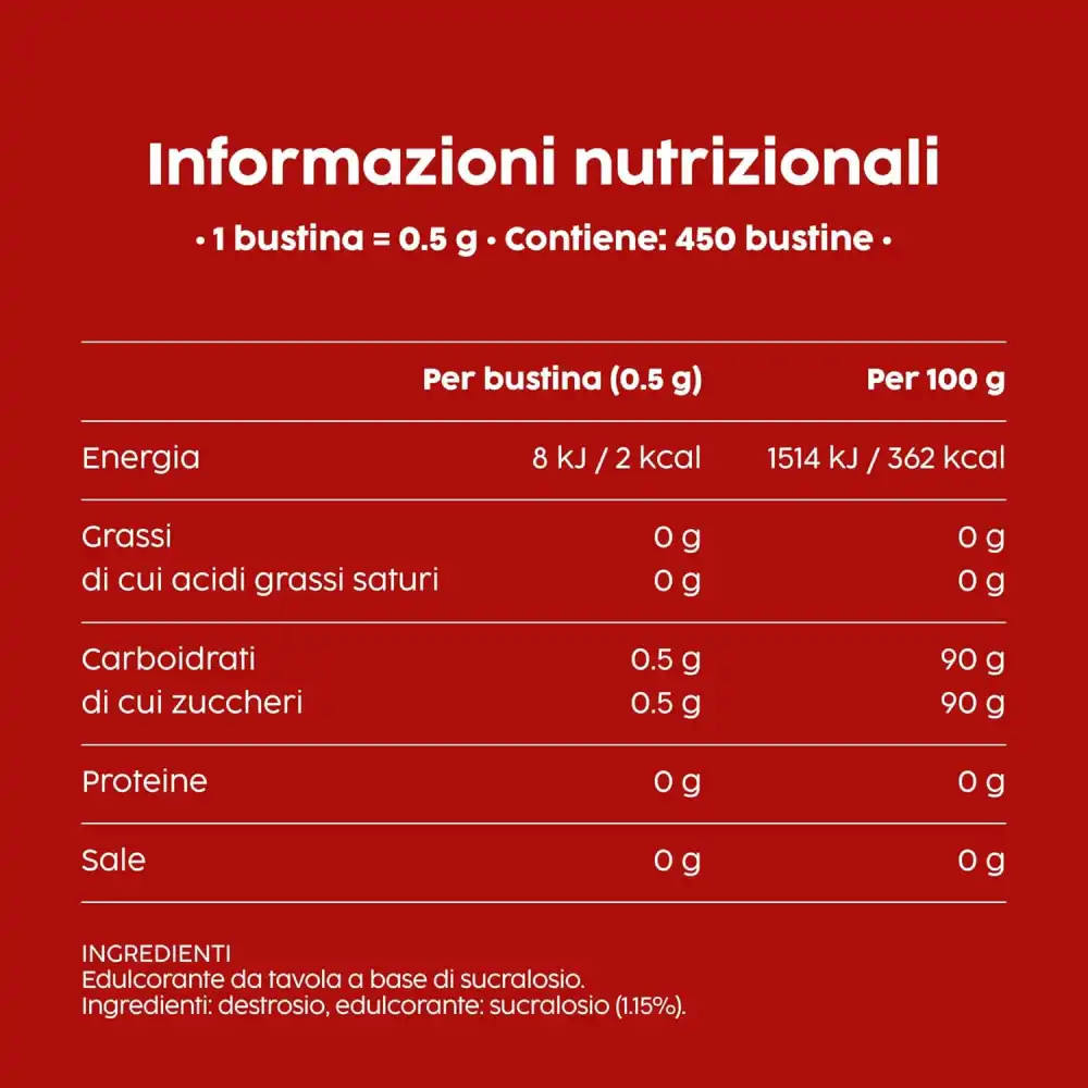 Misura Dolcificante 450 Bustine Senza Glutine Aspartame 2 Calorie Monodose
