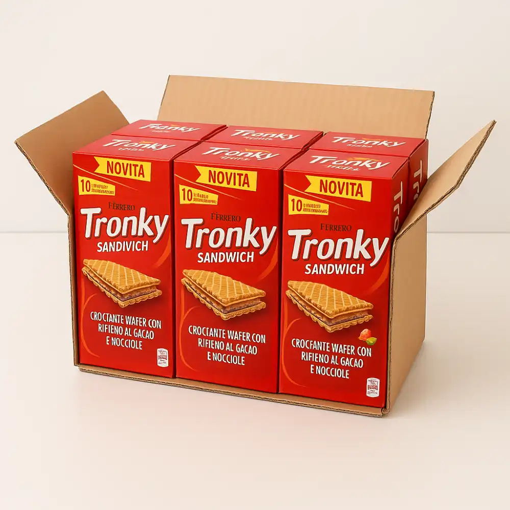 6 Confezioni Ferrero Tronky Sandwich T10 225g Wafer Ripieno Cacao Nocciole
