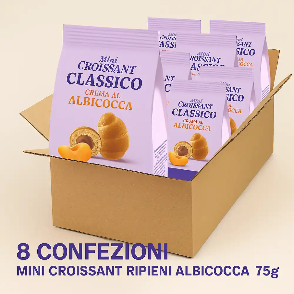8 Confezioni Mini Croissant Ripieni Albicocca 75g – Merenda Soffice e Fruttata