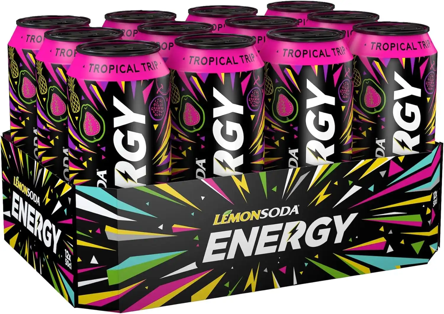 Lemonsoda Energy Tropical Trip 12 Lattine da 50cl Energy Drink Frutta e Caffeina