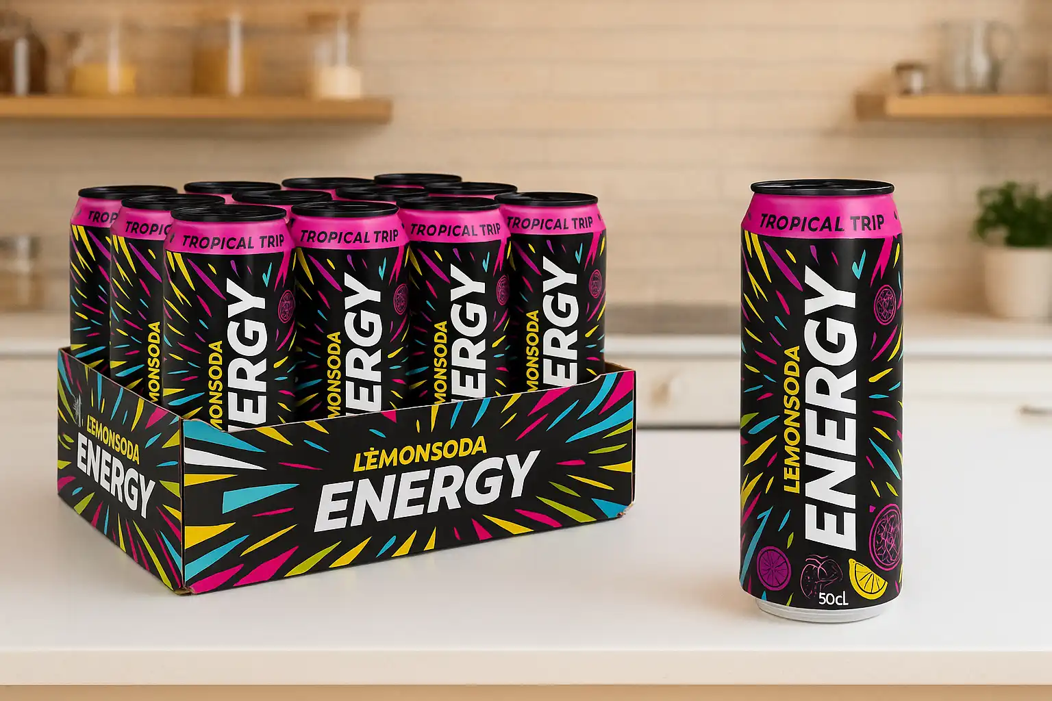 Lemonsoda Energy Tropical Trip 12 Lattine da 50cl Energy Drink Frutta e Caffeina