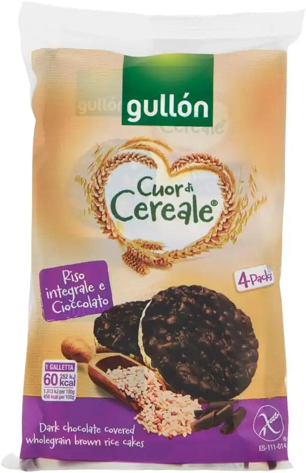8X Gullon Cuor di Cereale Gallette Riso Integrale Cioccolato 105g
