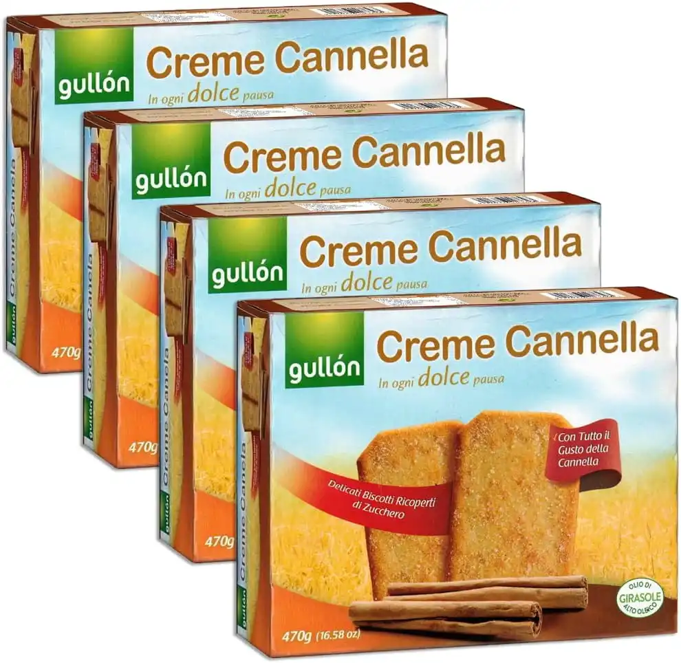 4x Gullon Creme Cannella 470g – Biscotti Cannella con Zucchero, Totale 1,88kg