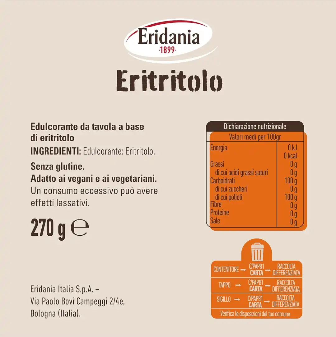 3x Eridania Eritritolo 270g – Naturale, Senza Calorie, Vegan e Gluten Free
