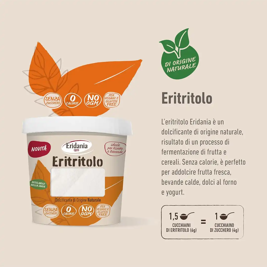 3x Eridania Eritritolo 270g – Naturale, Senza Calorie, Vegan e Gluten Free