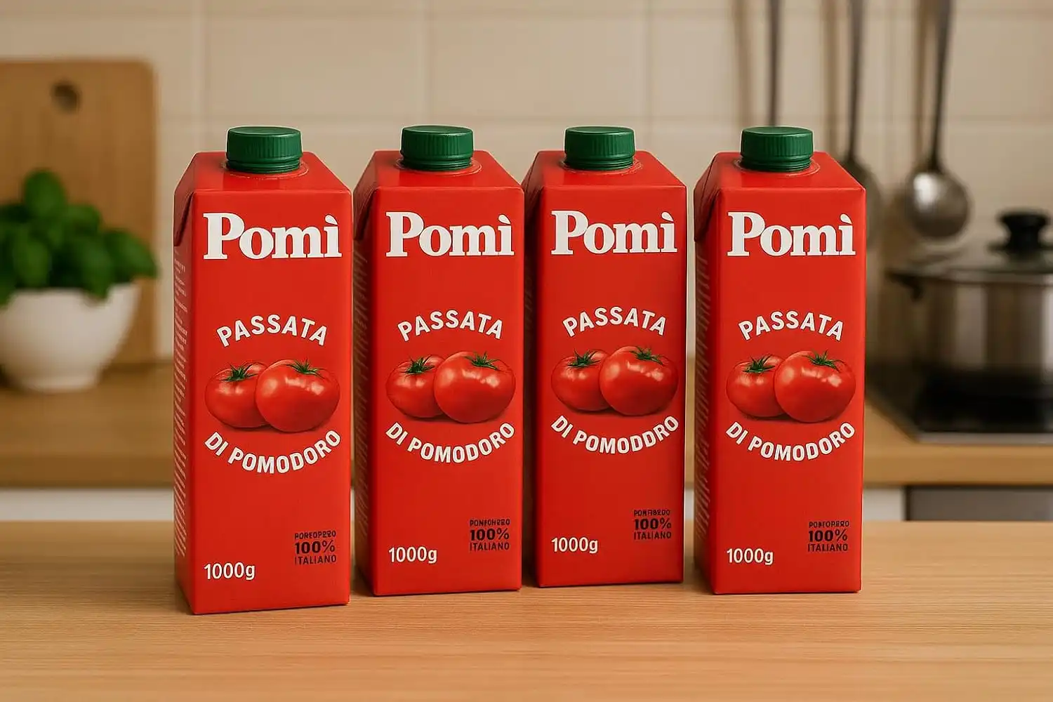 4 Pezzi Pomi Passata di Pomodoro 750 ml 100% Pomodoro Italiano Brik Cucina Salsa
