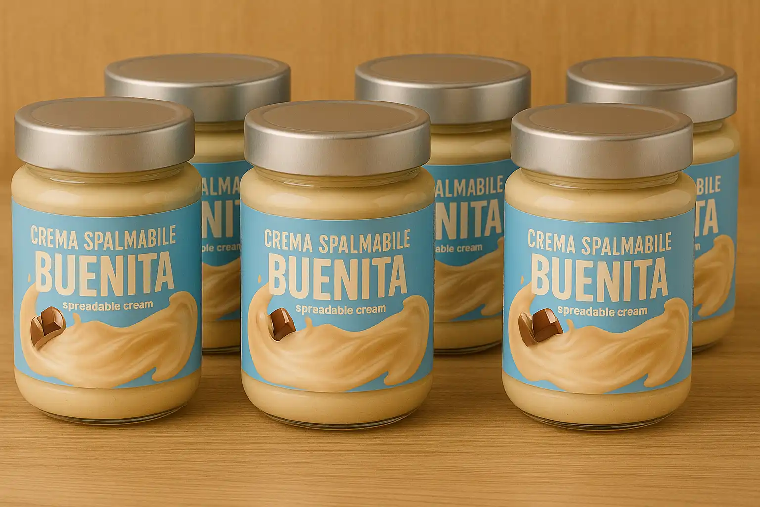 Crema Spalmabile Buenita 6 Vasetti, Gusto Intenso, Senza Olio di Palma