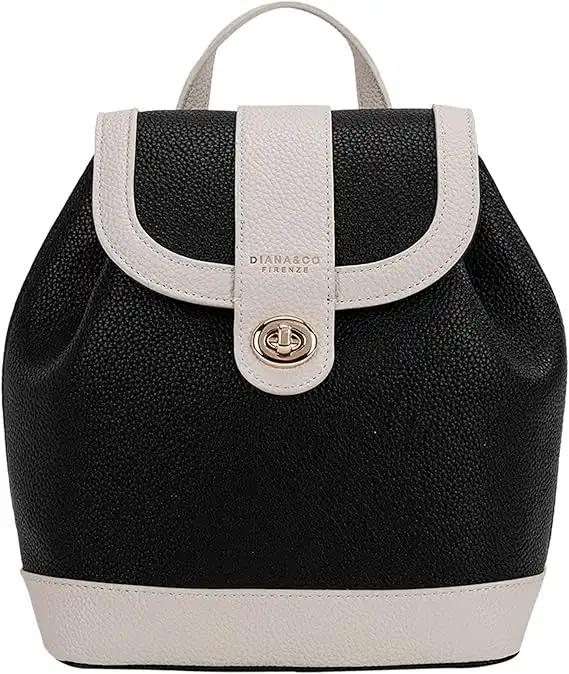Zaino Donna Bicolor Diana&Co in PU, Pattina e Zip, Black Nero, Moda Elegante