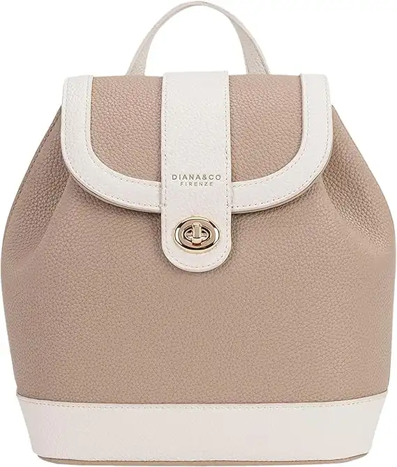 Zaino Donna Bicolor Diana&Co in PU, Pattina e Zip, Caffe Latte, Moda Elegante