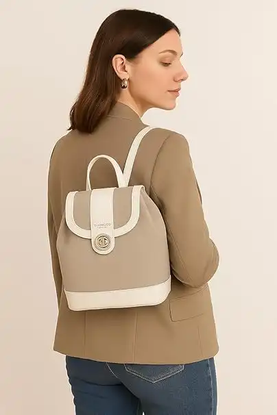 Zaino Donna Bicolor Diana&Co in PU, Pattina e Zip, Light Taupe, Moda Elegante