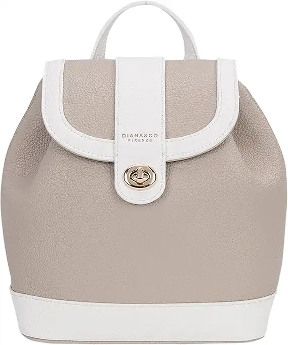 Zaino Donna Bicolor Diana&Co in PU, Pattina e Zip, Light Taupe, Moda Elegante