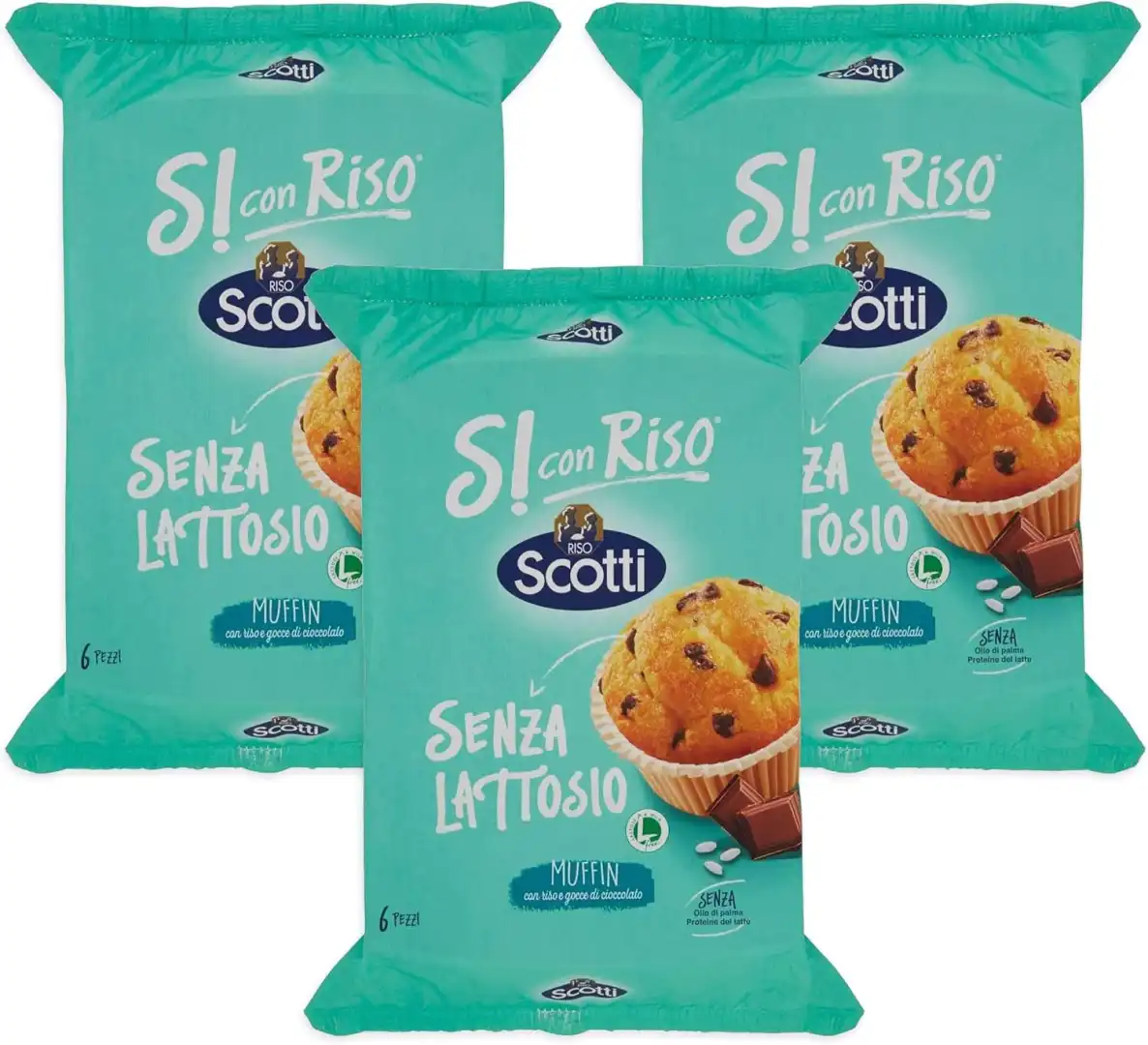 3x Scotti Sì con Riso Muffin Cioccolato Senza Lattosio 6x222g – 18 Monoporzioni