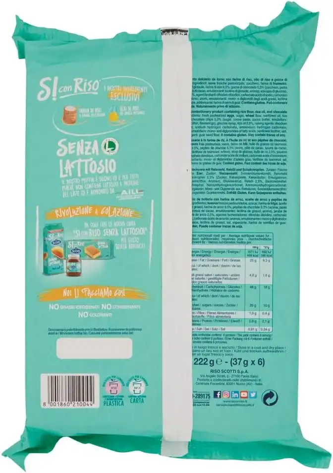 3x Scotti Sì con Riso Muffin Cioccolato Senza Lattosio 6x222g – 18 Monoporzioni