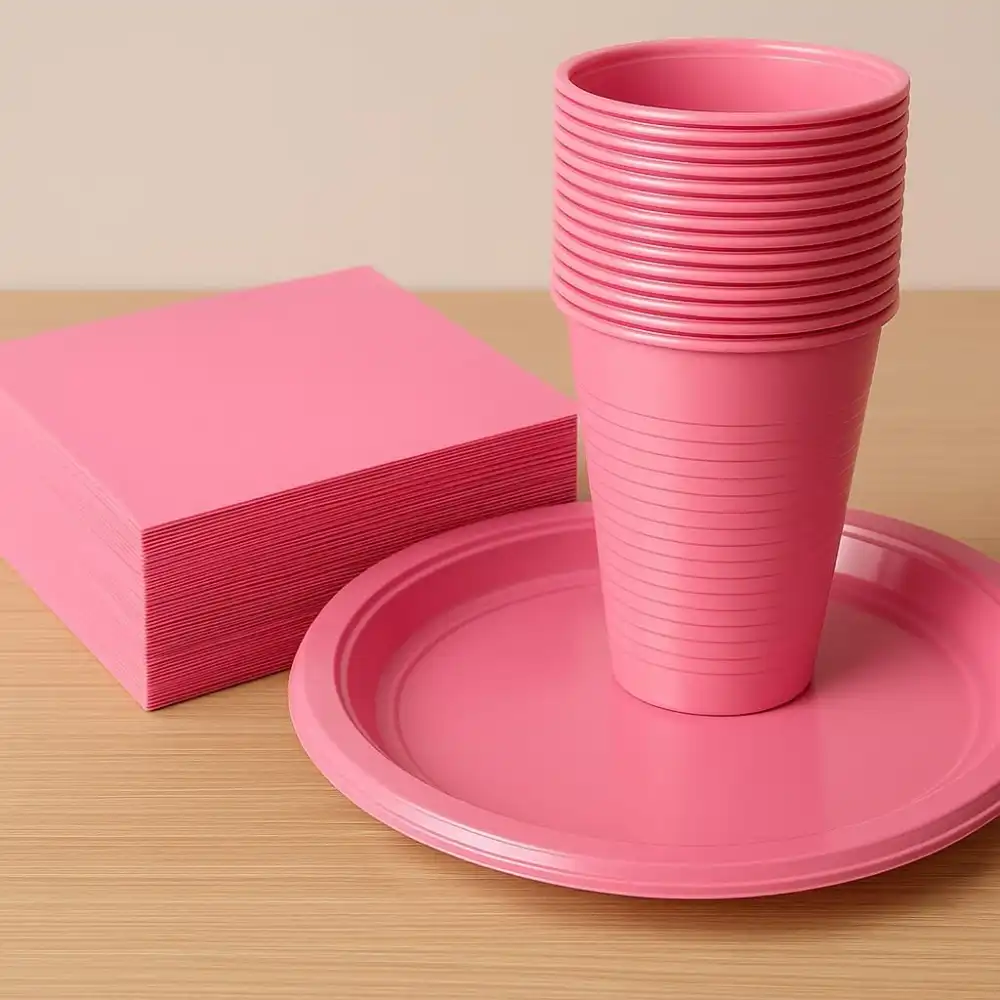 Set 150pz Rosa: 50 Piatti, 50 Bicchieri, 50 Tovaglioli –Feste Baby Shower Eventi