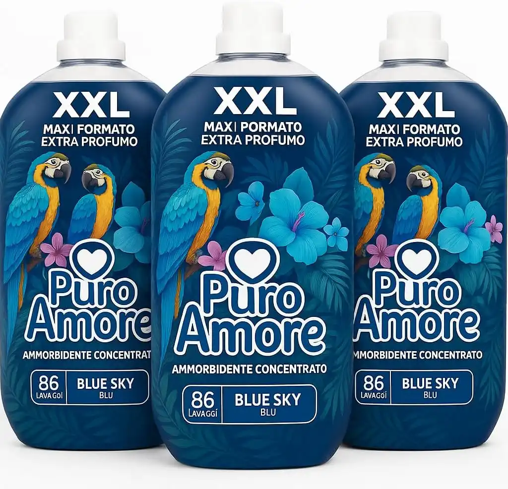 PURO AMORE Ammorbidente Concentrato Blue Sky XXL, Extra Profumo, 3x86 Lavaggi
