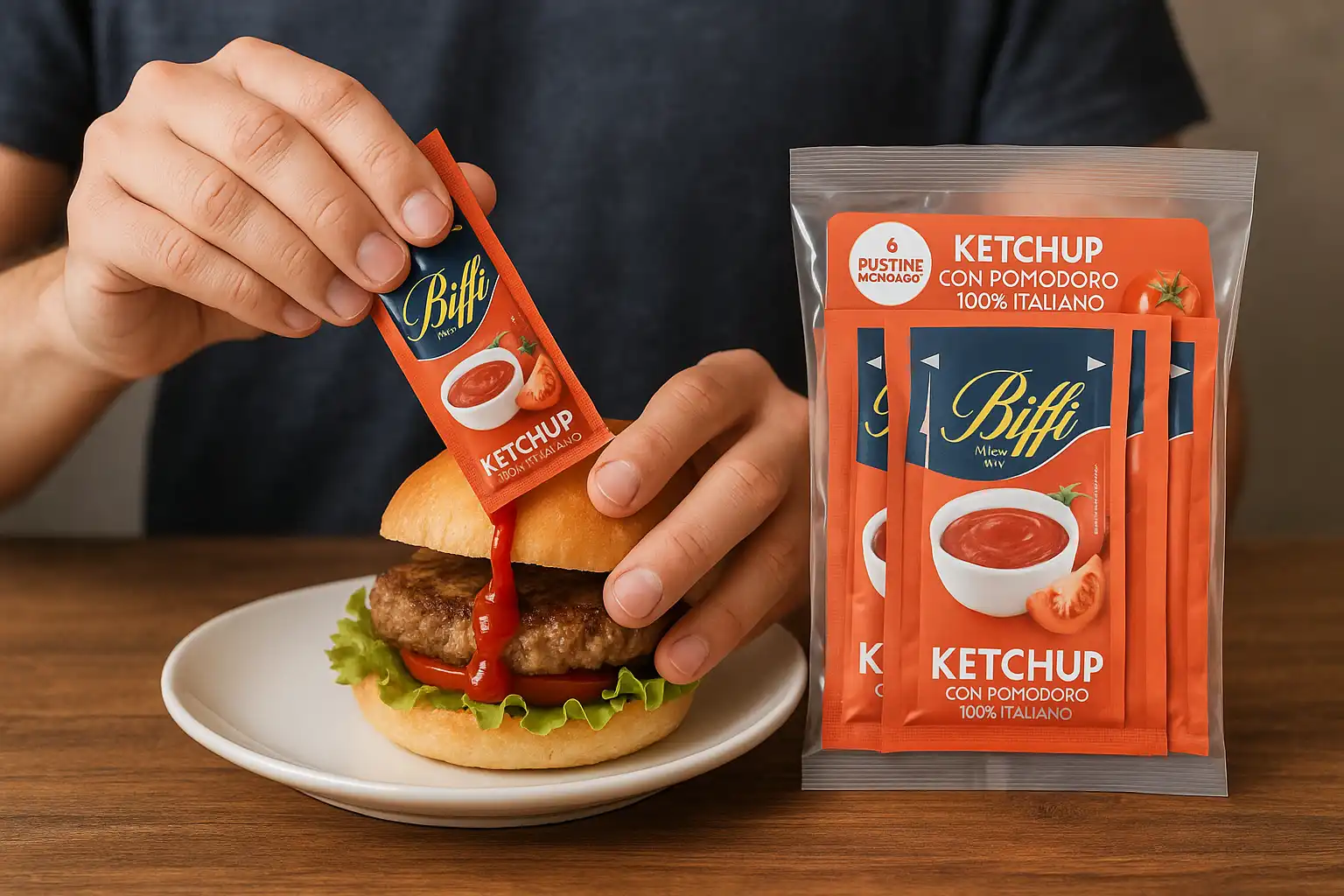 15 Confezioni Biffi Ketchup Monodose 6x10g – Bustine con Pomodoro 100% Italiano