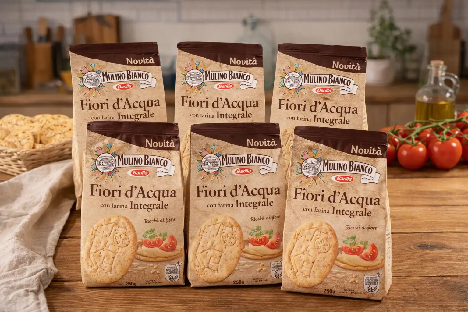 6 Pezzi Mulino Bianco Cracker Fiori d’Acqua Integrali Ricchi di Fibre 250 g