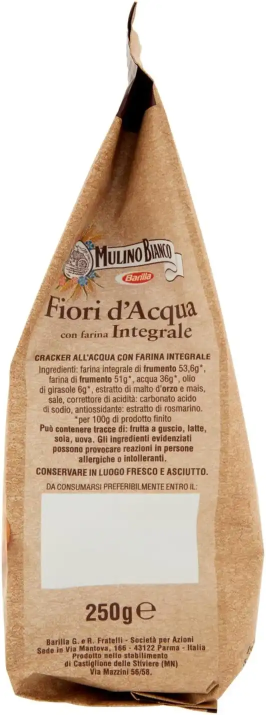 6 Pezzi Mulino Bianco Cracker Fiori d’Acqua Integrali Ricchi di Fibre 250 g