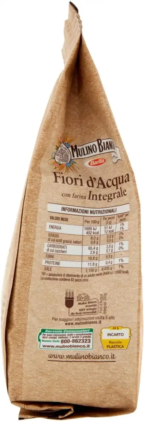 6 Pezzi Mulino Bianco Cracker Fiori d’Acqua Integrali Ricchi di Fibre 250 g