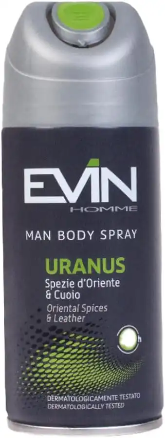 6x EVIN HOMME Deodorante Uomo Spray Uranus, Spezie d'Oriente e Cuoio, 150ml