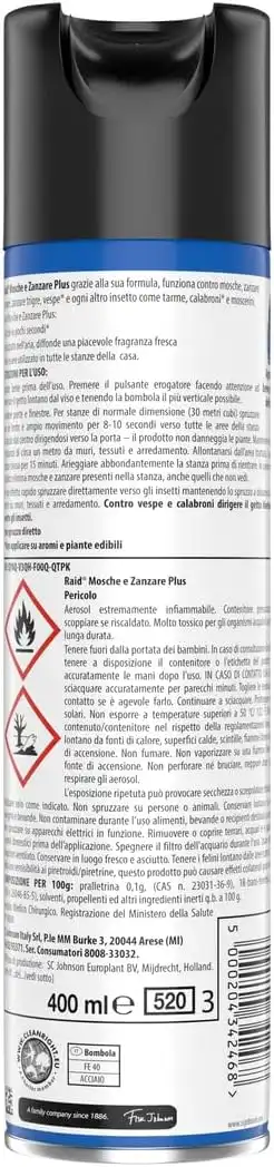 3x RAID Insetticida Spray Mosche Zanzare 400ml Azione Rapida Protezione in Casa