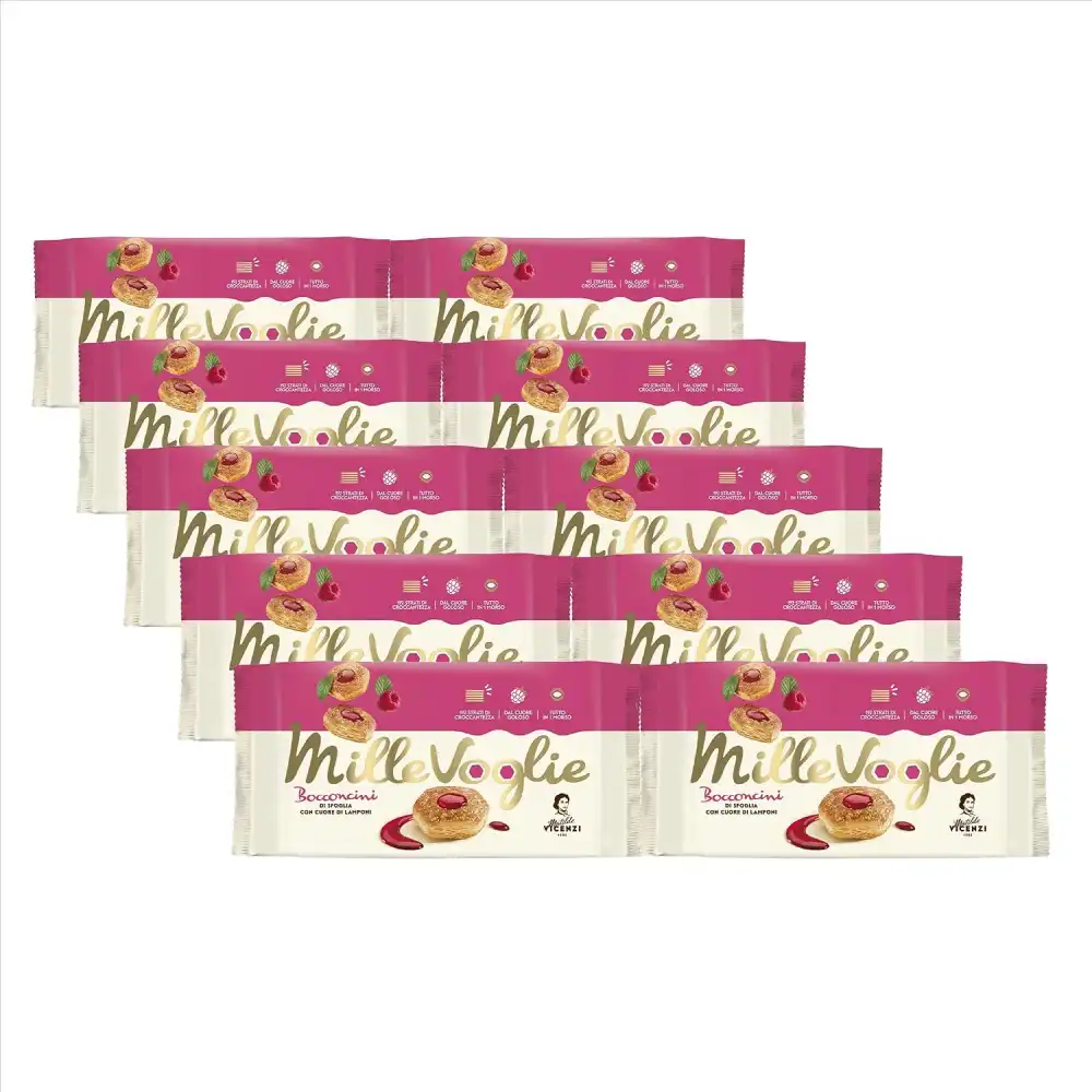 10 Confezioni Bocconcini Vicenzi 90g Sfoglia Ripiena al Lampone Snack Dolci