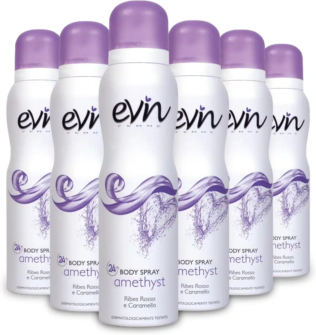 6 X EVIN Femme Deodorante Donna Spray 150ml Ribes Rosso Caramello 24h Testato