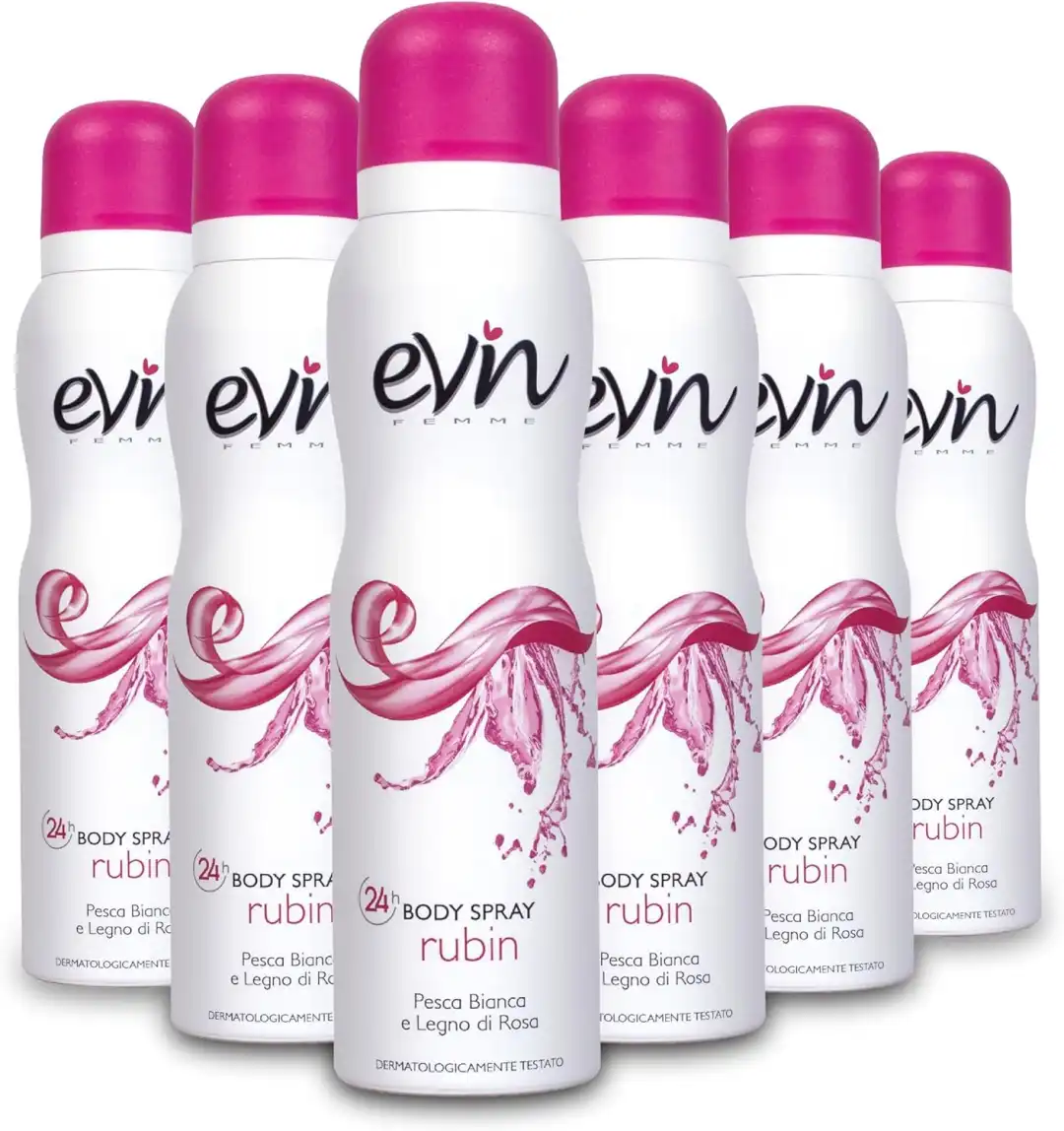 EVIN Deodorante Donna Spray Rubin 6x150ml, Pesca Bianca & Rosa, 24h Freschezza