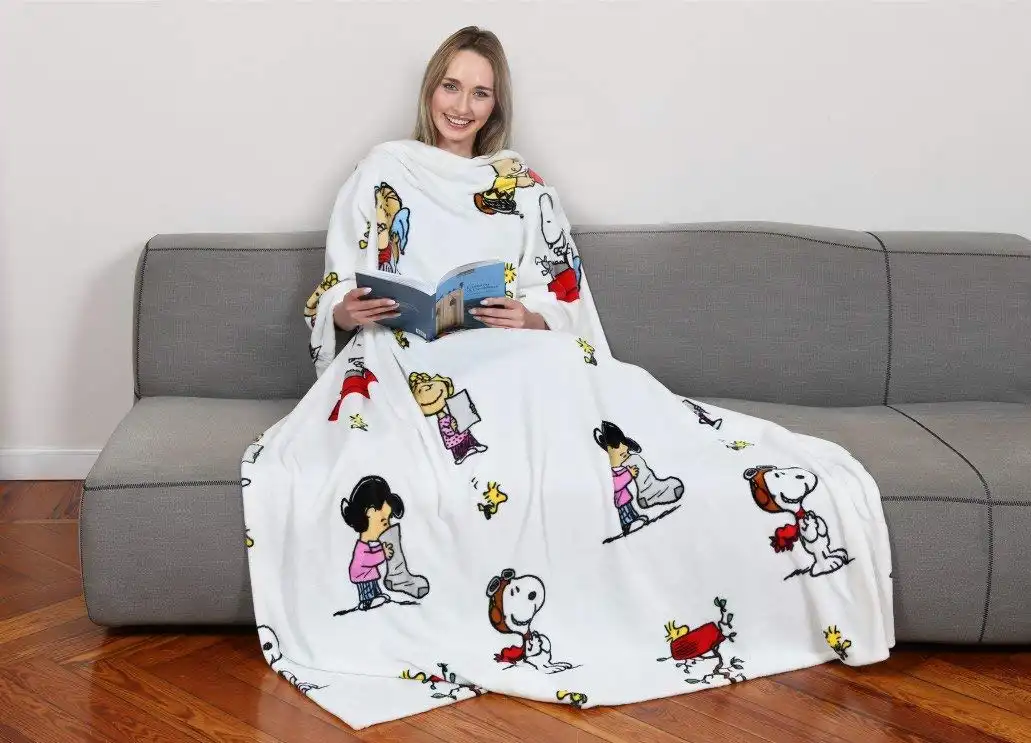 Kanguru Deluxe Coperta Con Le Maniche Peanuts Snoopy in Morbido Pile Poliestere