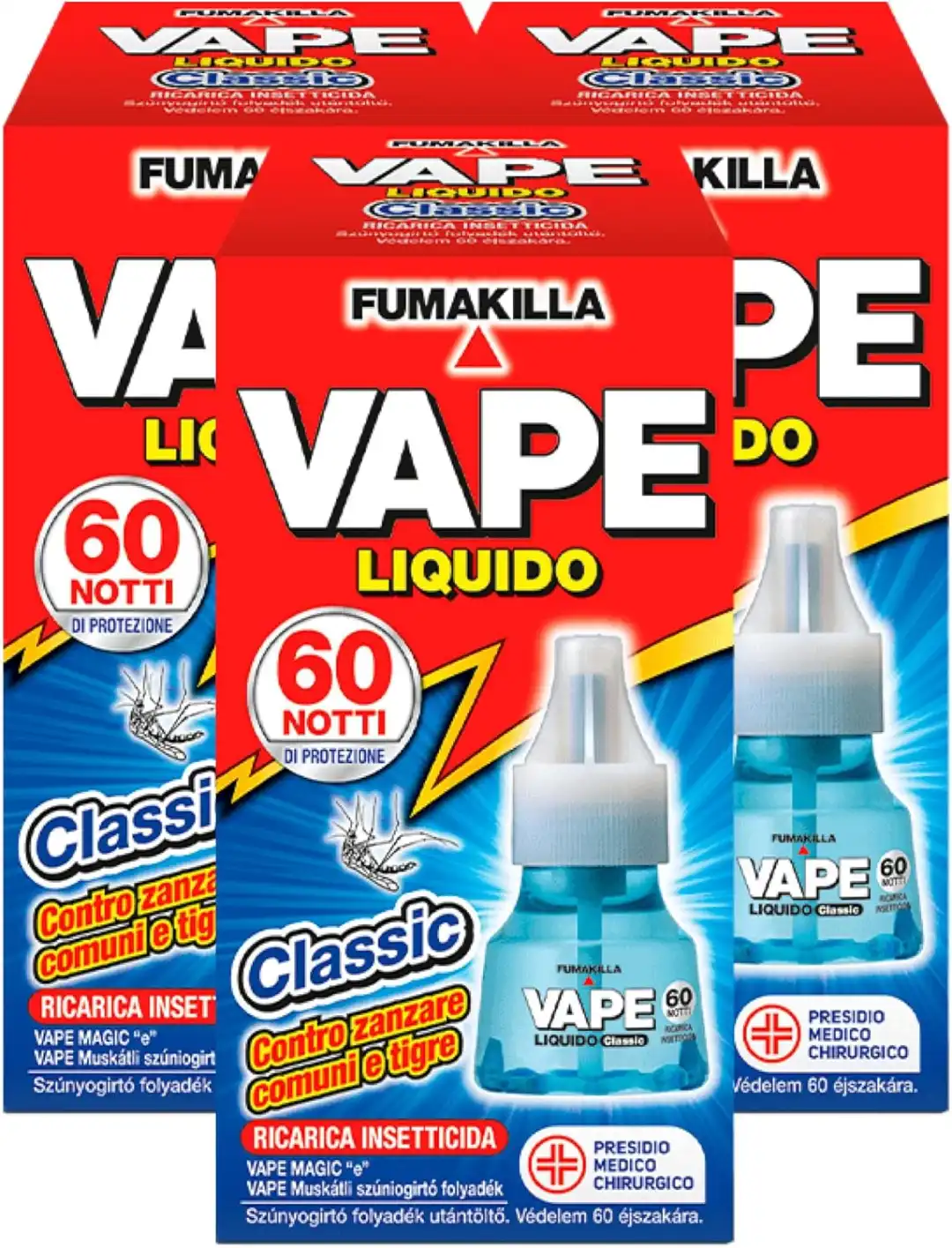 3 x Vape Ricarica Liquida 60 Notti Insetticida Zanzare Tigre Mosche PMC