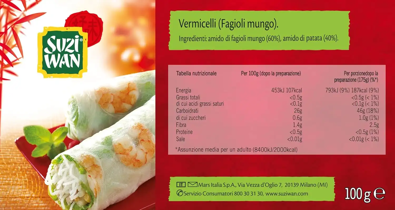 14x Suzi Wan Vermicelli di Soia 100g – Ideali per Zuppe e Involtini Orientali