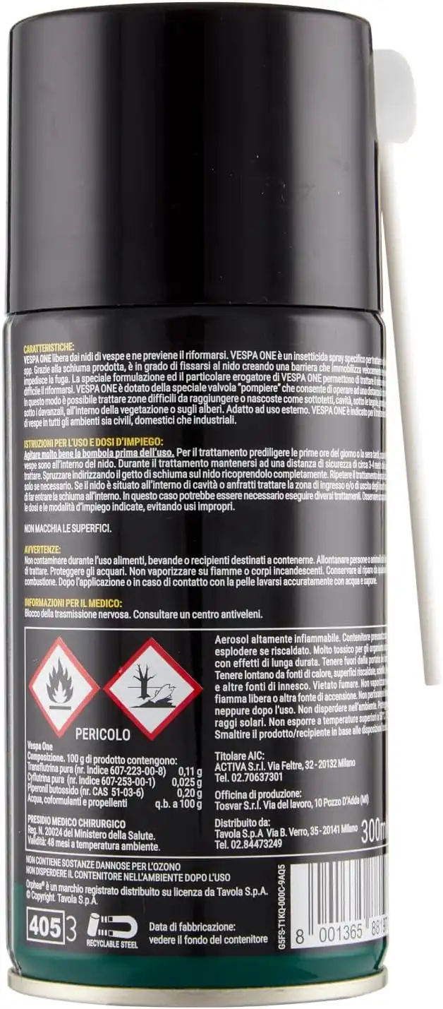 Orphea Vespa One Spray Insetticida Schiumogeno – Anti Nidi Vespe e Prevenzione
